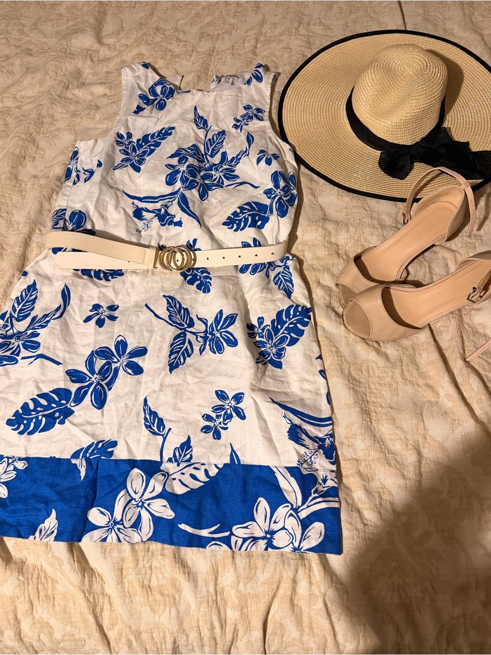 Tommy Bahama White Dress with Cobalt Blue Floral Print